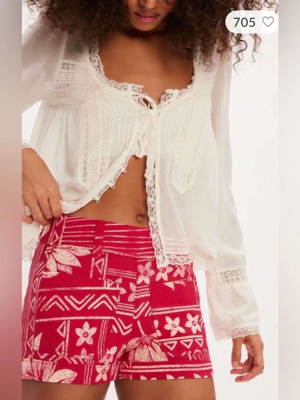 NWT Free People Retro Printed Pull On Mini Short in Red Combo Size Small